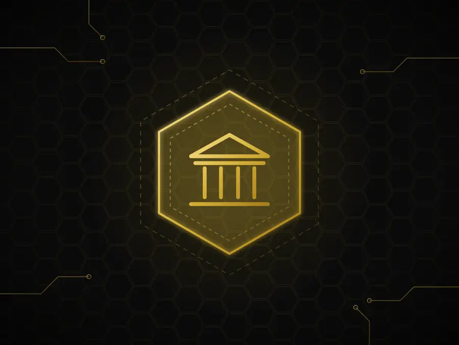 Banking icon in gold line art