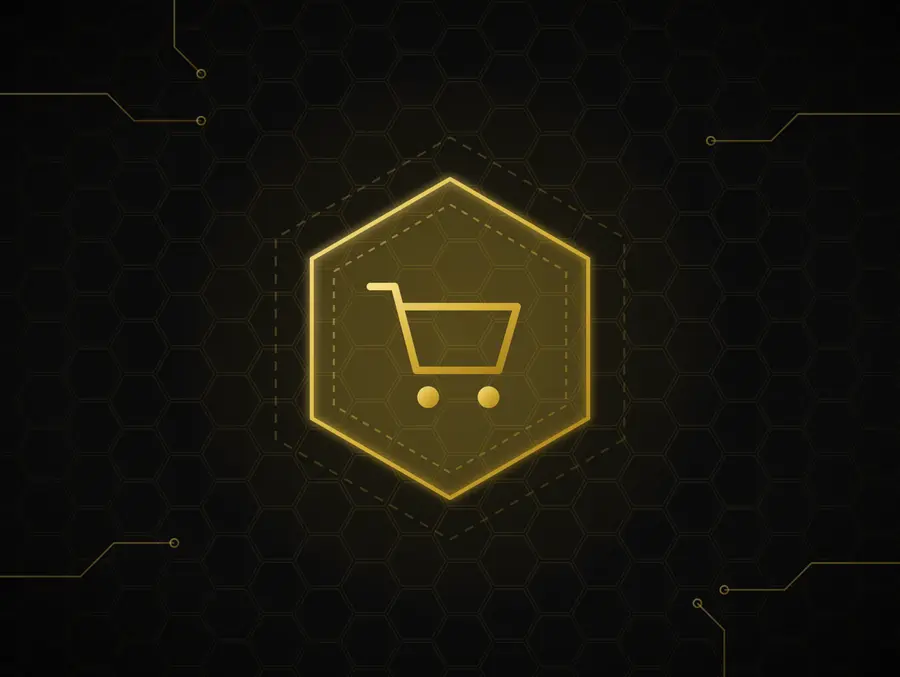 E-Commerce icon in gold line art