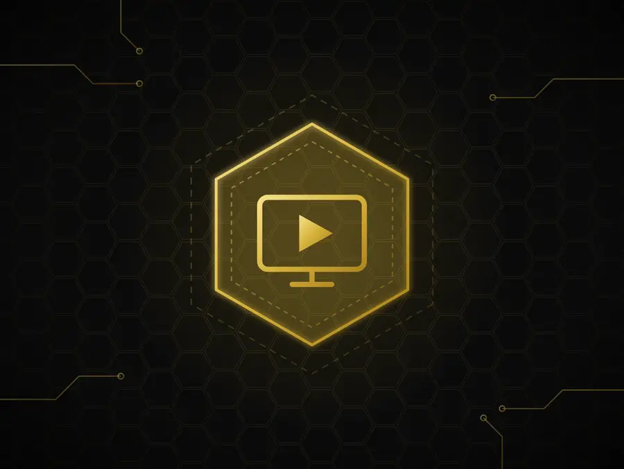 Media icon in gold line art
