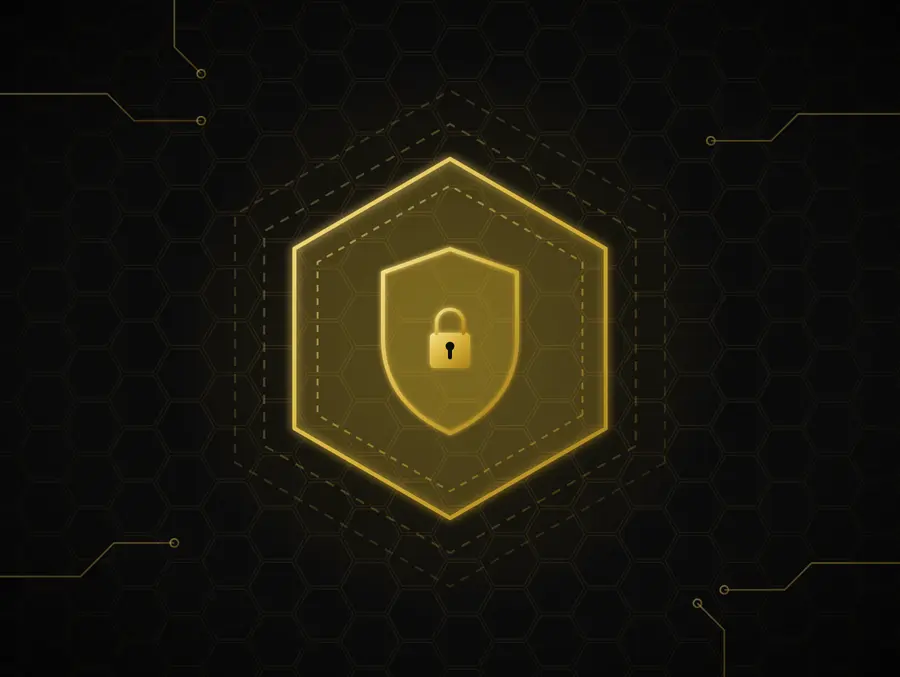 Gold line-art graphic for Cyber Security